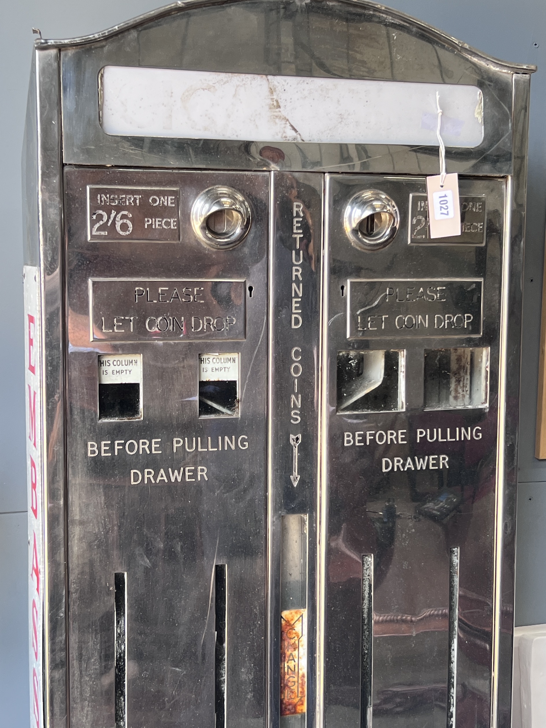 A vintage chrome Embassy cigarette vending machine, width 58cm, height 183cm